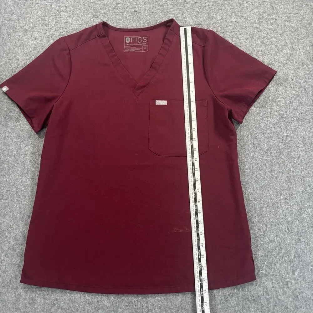 FIGS Catarina One-Pocket Scrub Top Women M Burgundy Maroon V-Neck Style FW1000